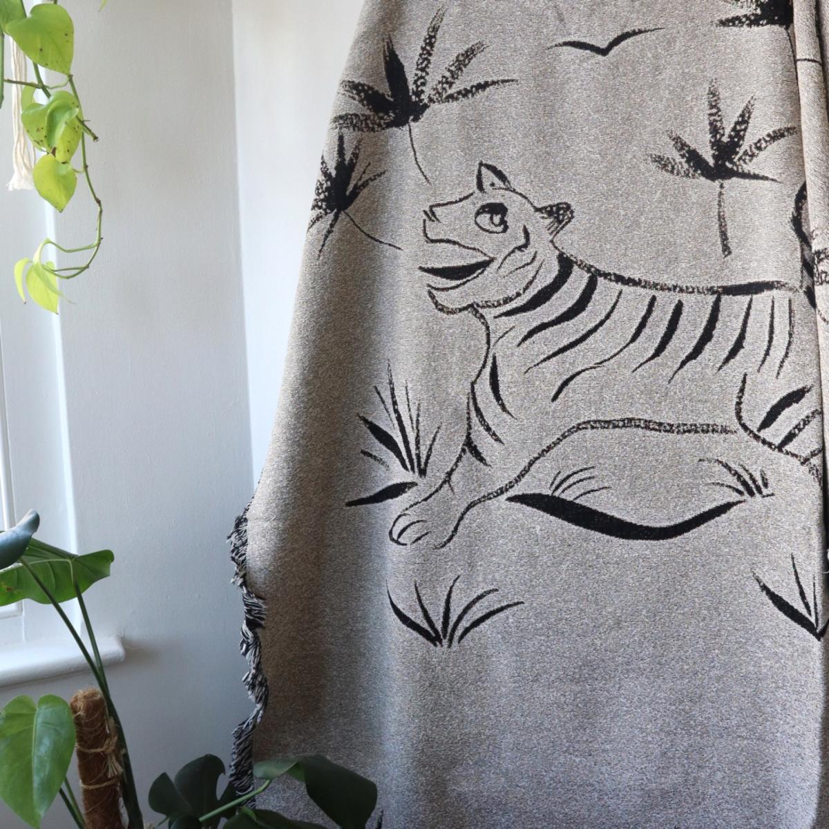 Tiger 02 Recycled Cotton Woven Throw - Grey | One Size | Rosanna Corfe – image 3