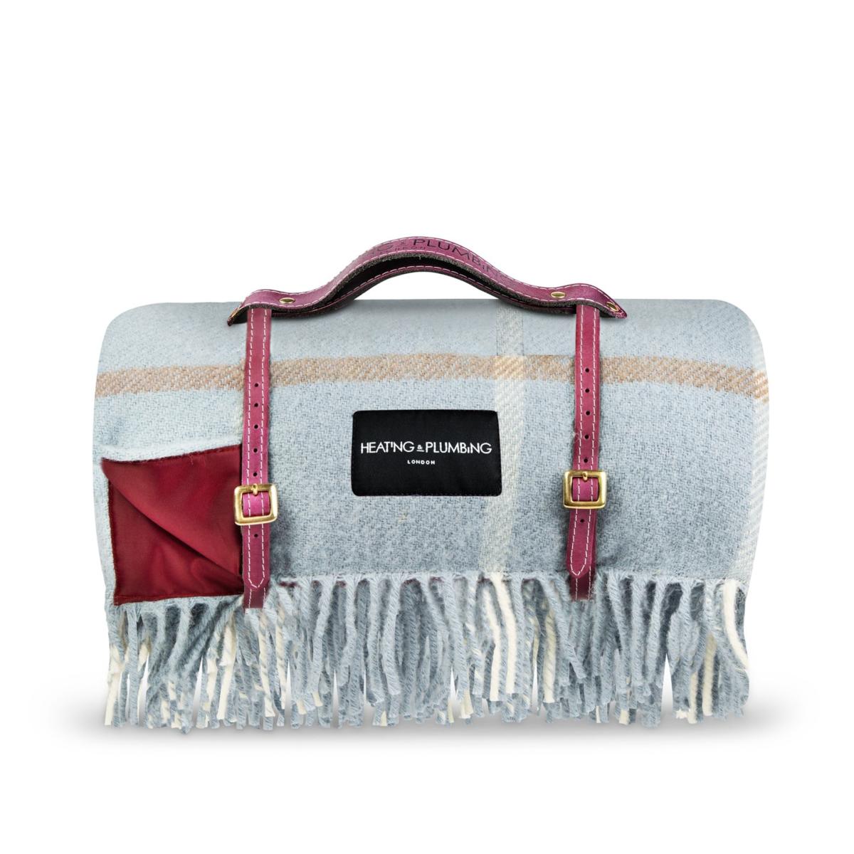 Pure New Wool Picnic Blanket - Duck Egg Checks - Jubilee Edition | Heating & Plumbing London – image 2