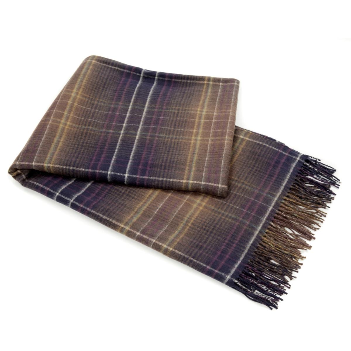Green / Gold / Blue Cashmere Throw In Dark Purple, Navy And Mustard Plaid | One Size | Eliská – image 2