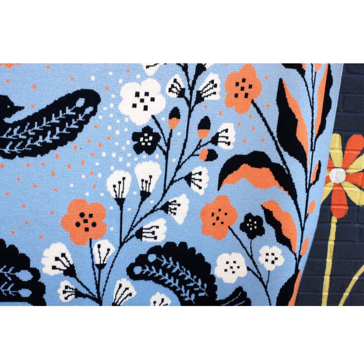 Blue / Brown / White Merino Wool Blue Birds Throw Blanket Jessie Zhao New York – image 8