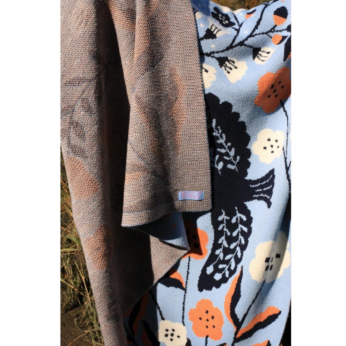 Blue / Brown / White Merino Wool Blue Birds Throw Blanket Jessie Zhao New York – image 10