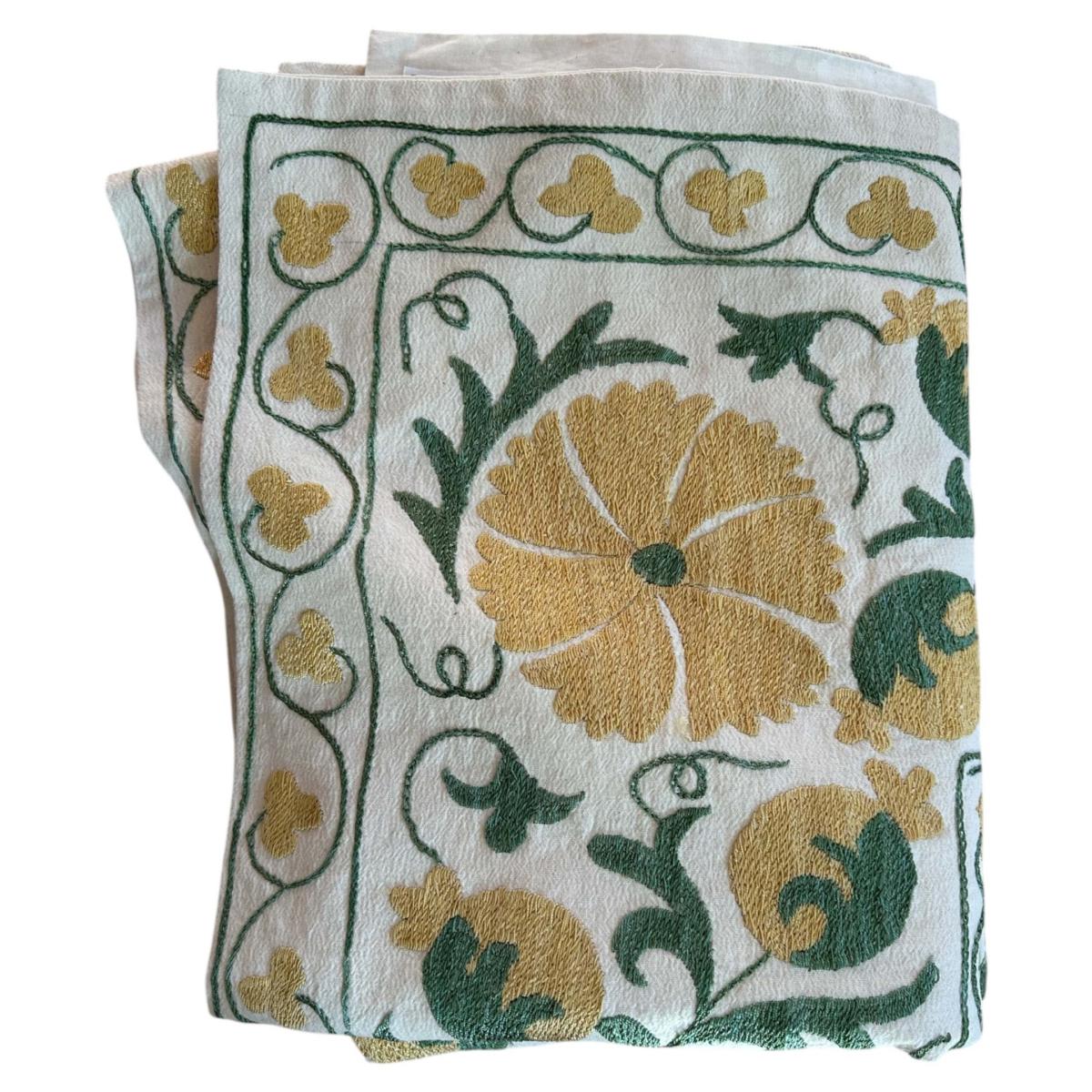 Green / Yellow / Orange Stunning Hand Embroidered Suzani Throw | Punica – image 2