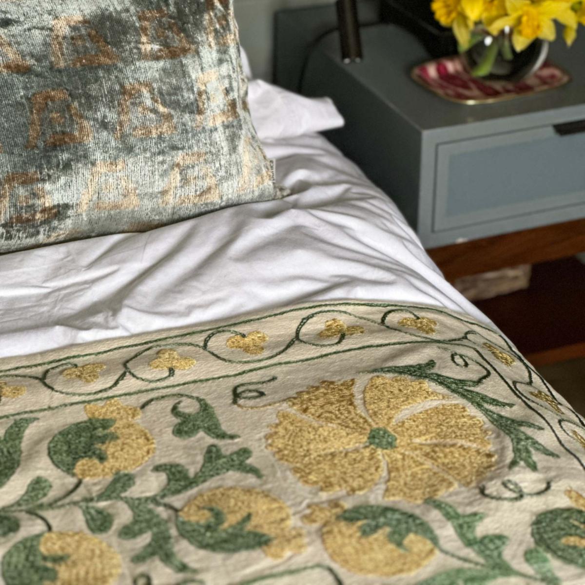 Green / Yellow / Orange Stunning Hand Embroidered Suzani Throw | Punica – image 3
