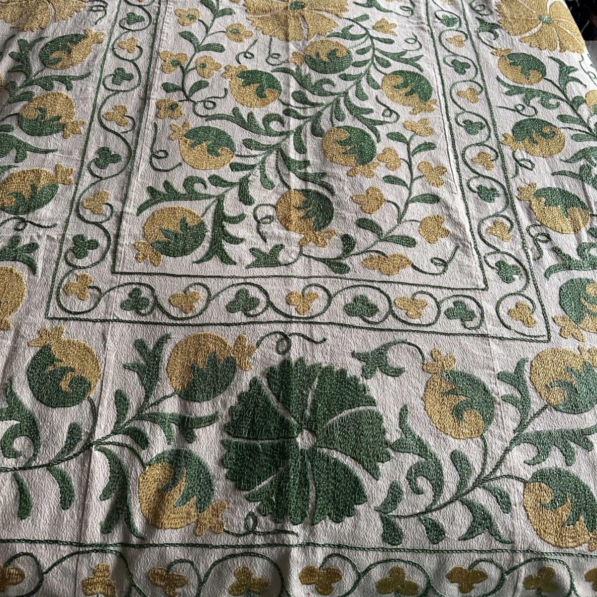 Green / Yellow / Orange Stunning Hand Embroidered Suzani Throw | Punica – image 5