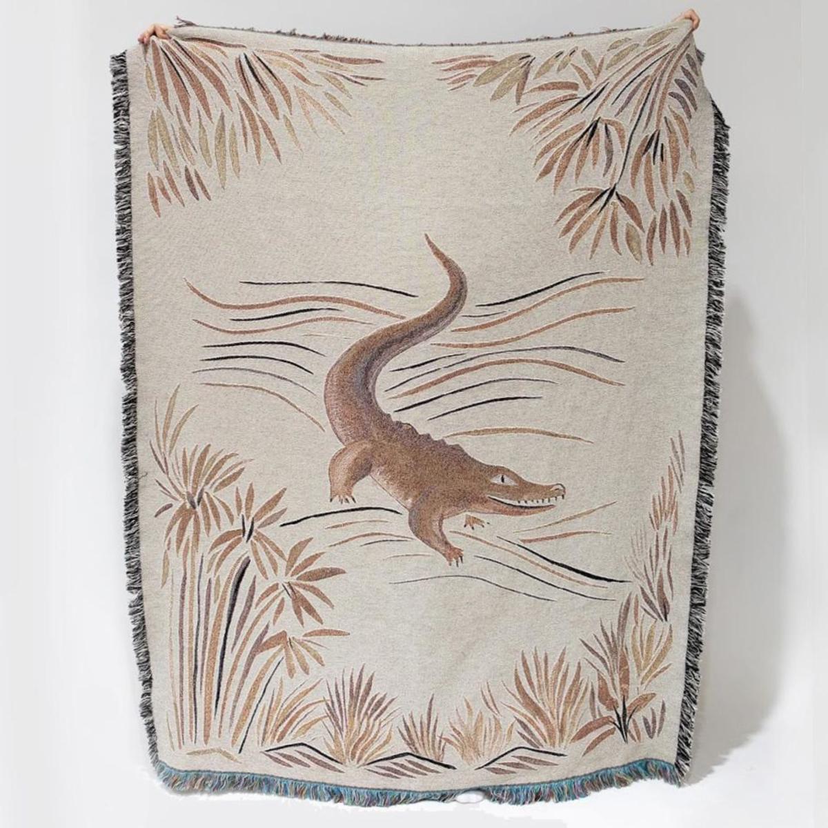 Neutrals / Yellow / Orange Croc Monsieur Beige Recycled Cotton Woven Throw One Size Rosanna Corfe – image 2