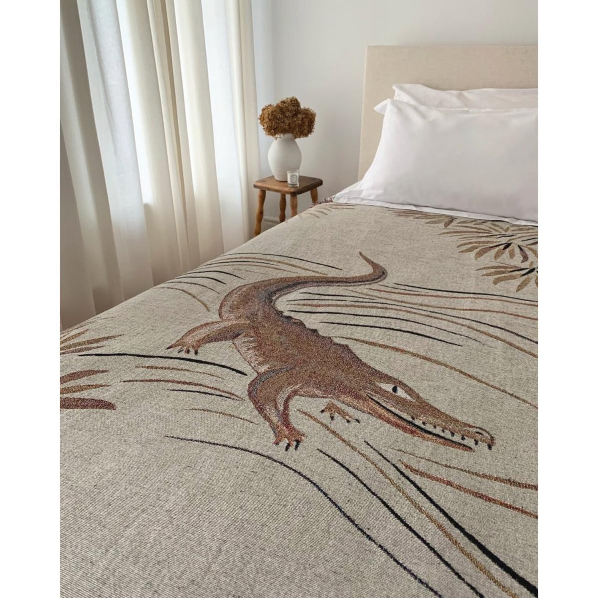 Neutrals / Yellow / Orange Croc Monsieur Beige Recycled Cotton Woven Throw One Size Rosanna Corfe – image 3