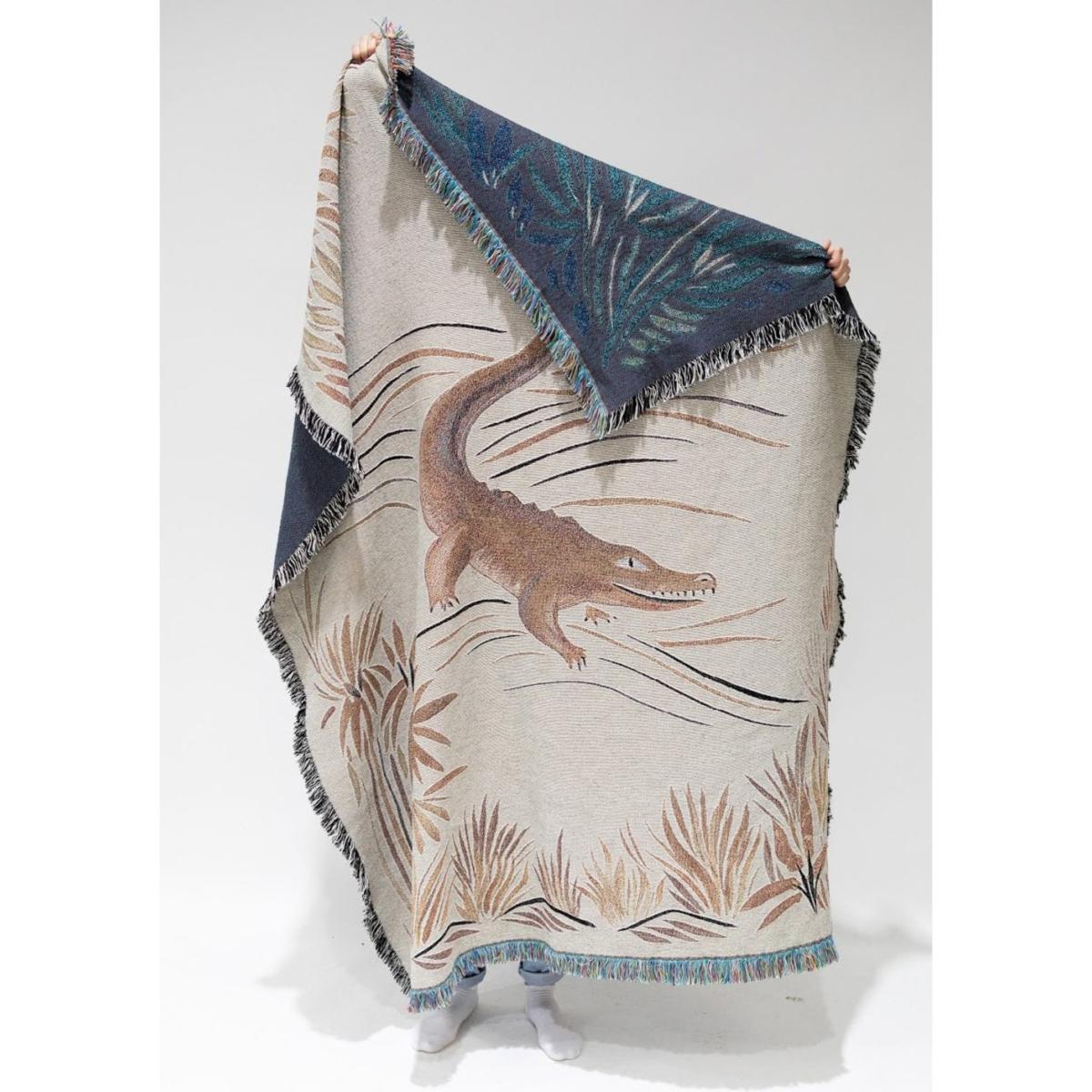Neutrals / Yellow / Orange Croc Monsieur Beige Recycled Cotton Woven Throw One Size Rosanna Corfe – image 4