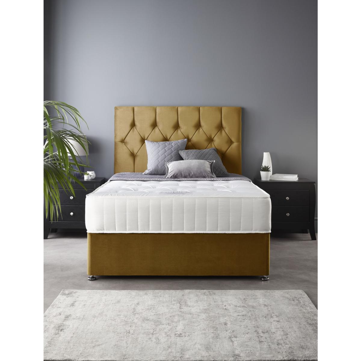 Catherine Lansfield Boutique Divan Bed with 2 Drawers and Ortho Pocket Mattress in Ochre - King Size – image 2