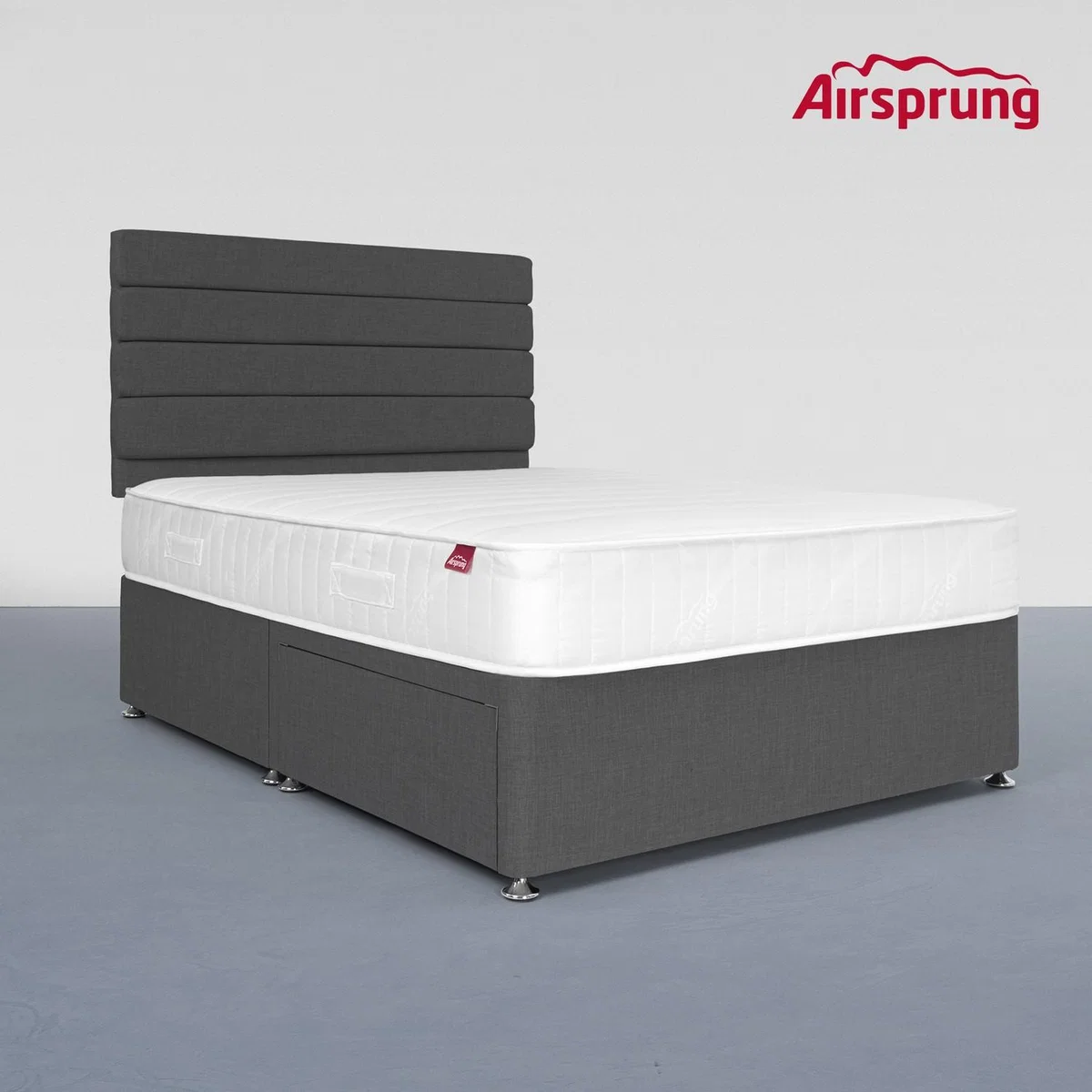 Airsprung King Size 2 Drawer Divan Bed with Hybrid Mattress - Charcoal – image 1