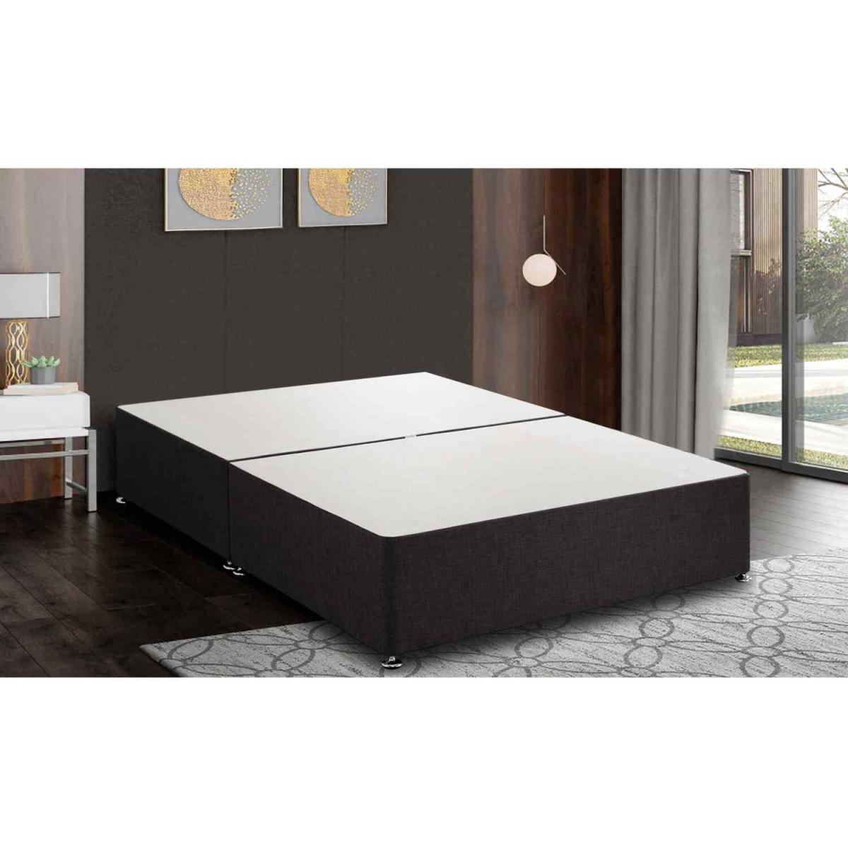 Amara Divan Base Only - Plush Fabric, 2 Drawers Right Side - Black / King – image 4