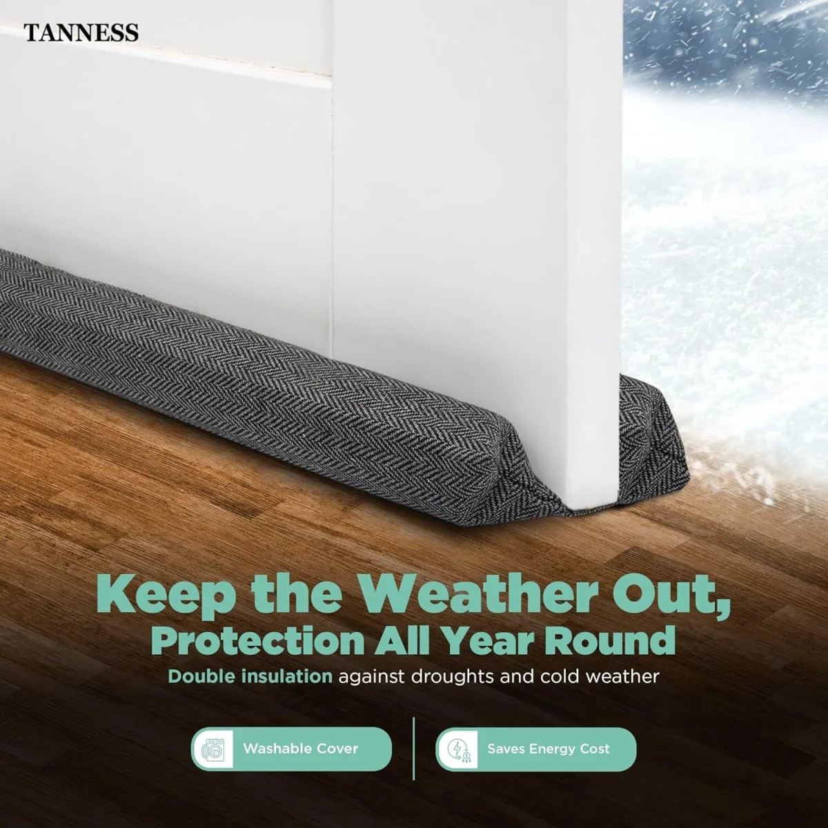 Tanness Double Sided Door Draft Excluder 70-90cm - Black - Black – image 2