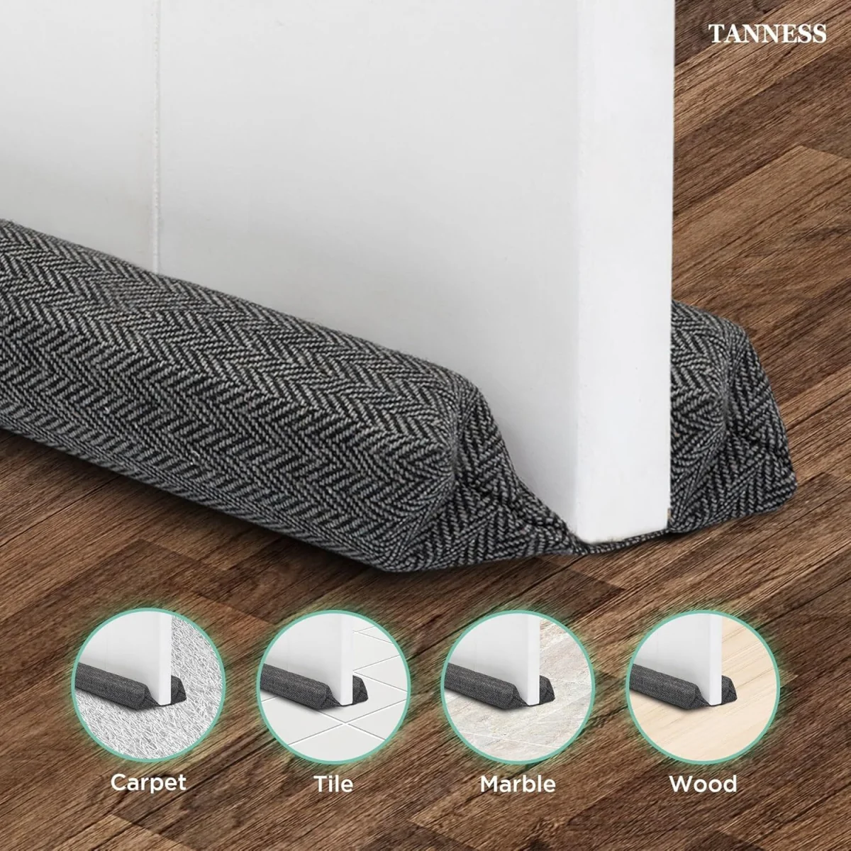 Tanness Double Sided Door Draft Excluder 70-90cm - Black - Black – image 4