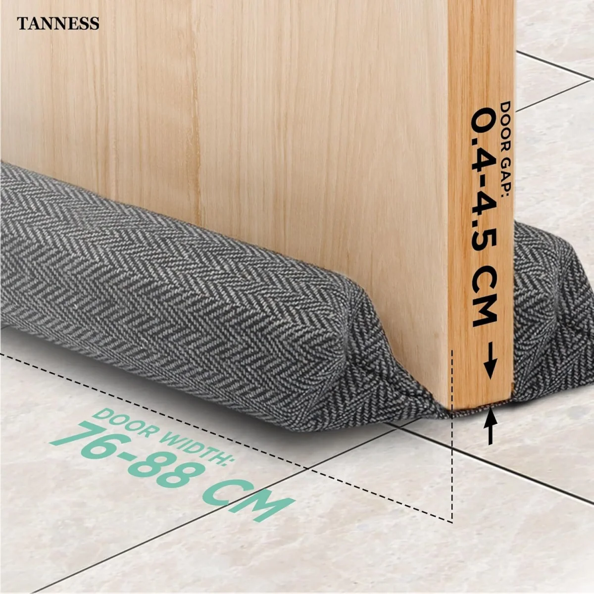 Tanness Double Sided Door Draft Excluder 70-90cm - Black - Black – image 5