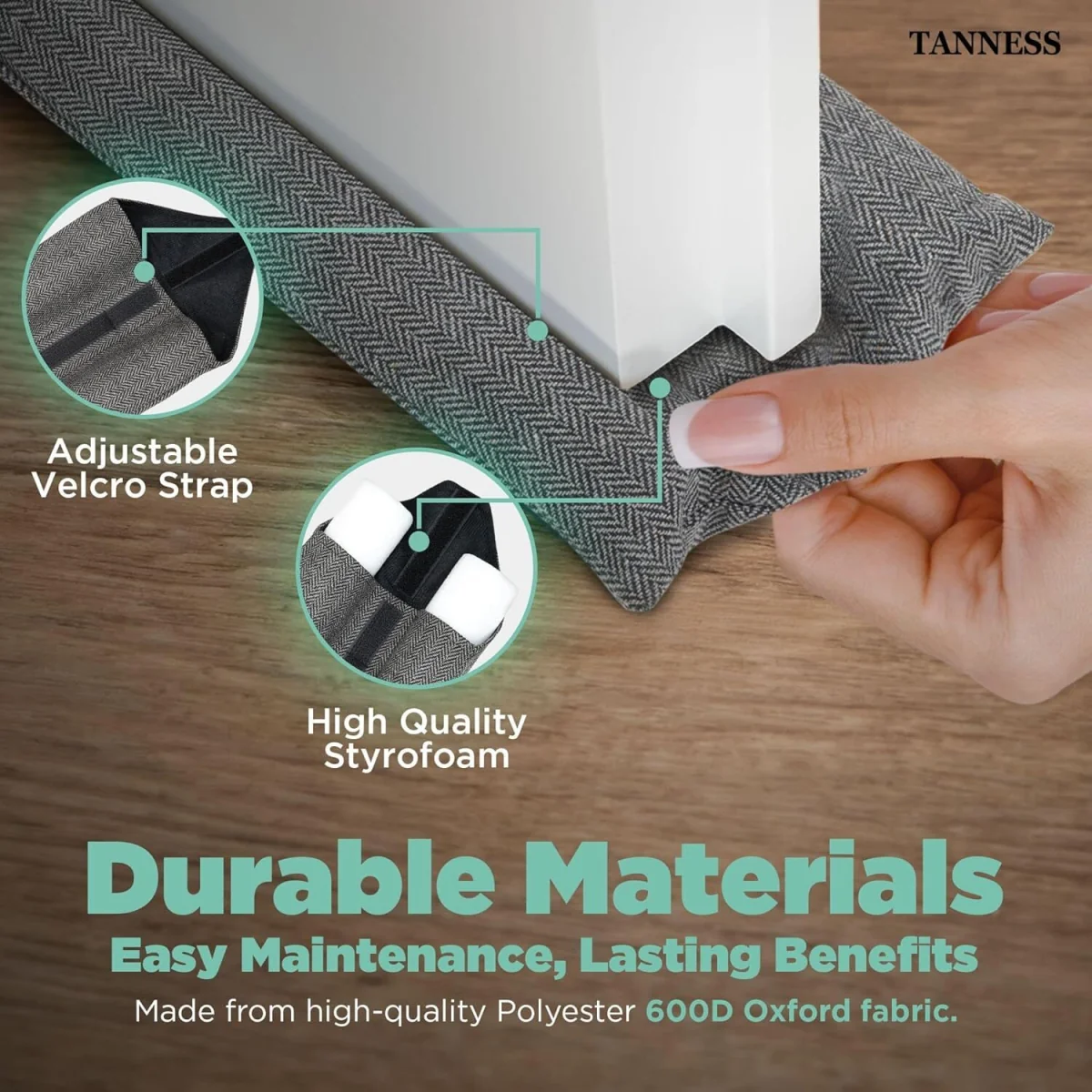 Tanness Double Sided Door Draft Excluder 70-90cm - Black - Black – image 6