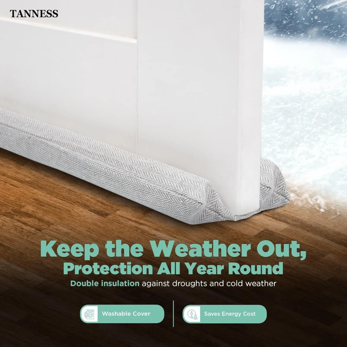 Tanness Door Draft Excluder Double Sided 70-90cm for Doors and Windows - Light Grey – image 3