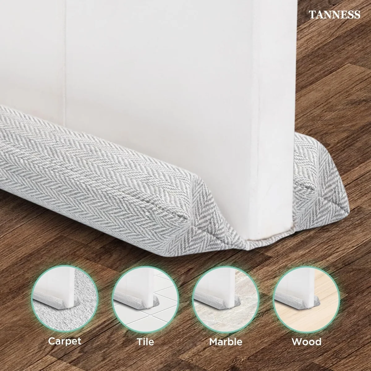 Tanness Door Draft Excluder Double Sided 70-90cm for Doors and Windows - Light Grey – image 4