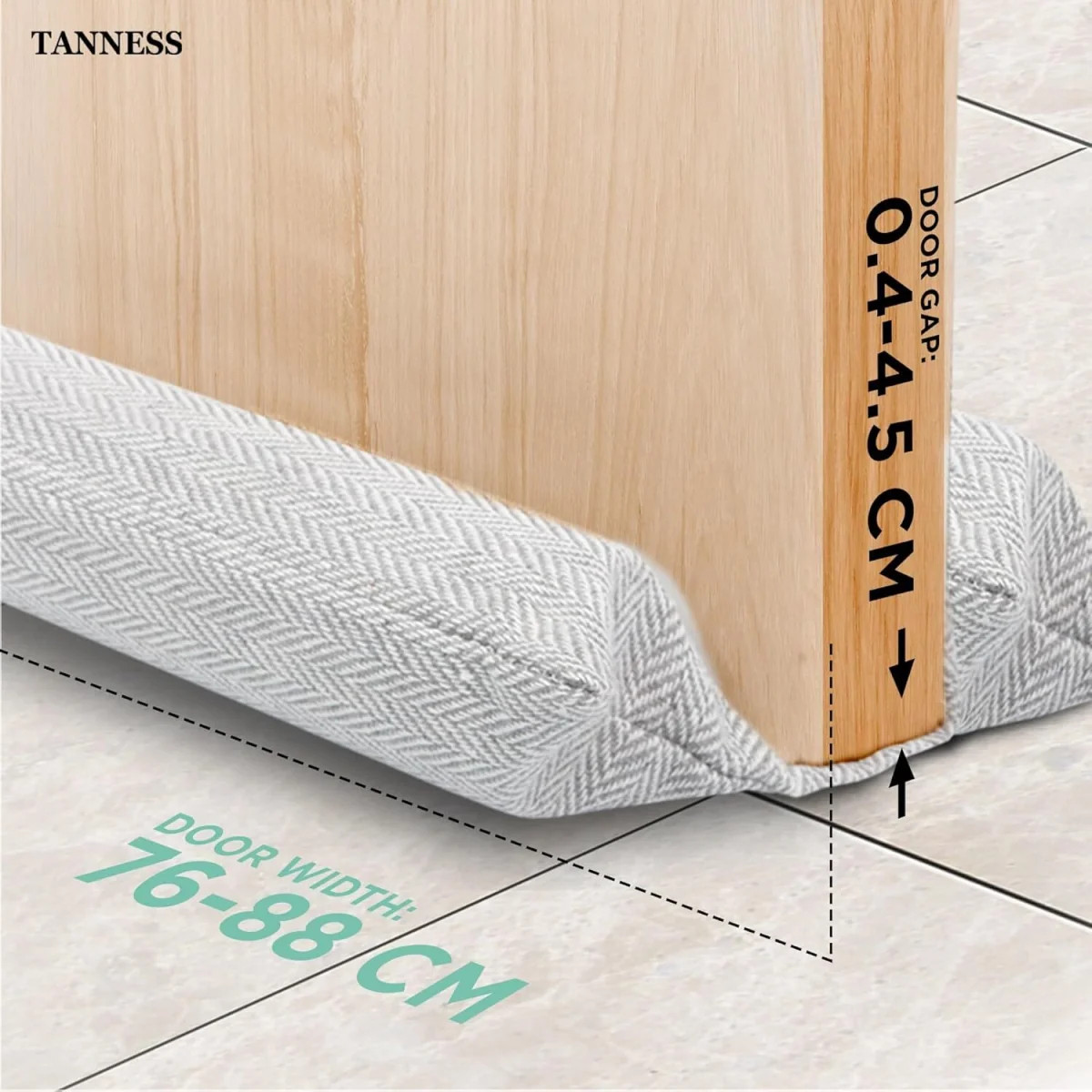 Tanness Door Draft Excluder Double Sided 70-90cm for Doors and Windows - Light Grey – image 5