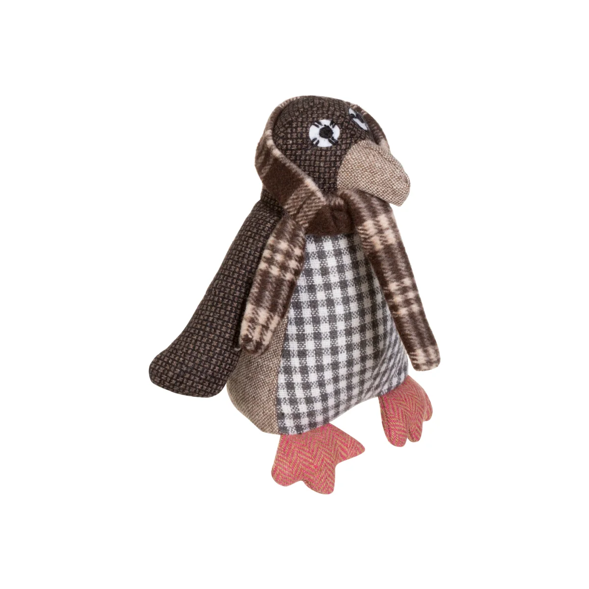 Bute Large Brown Check Penguin Door Stop - Brown