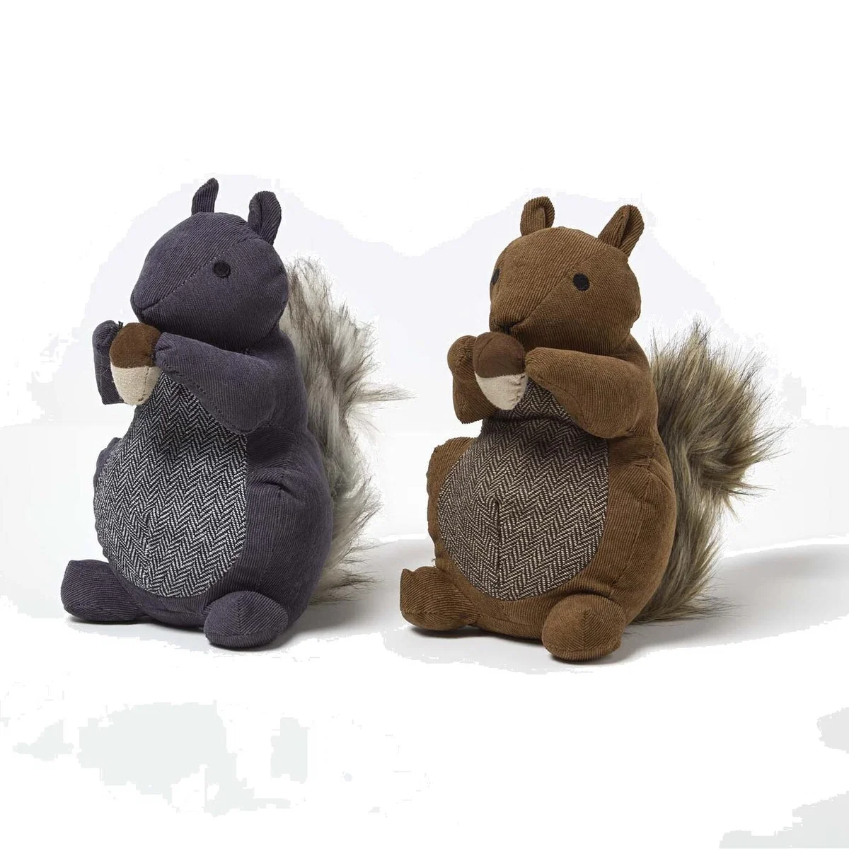 Luxury Fabric Squirrel Doorstop Set of 2 - Brown, Grey