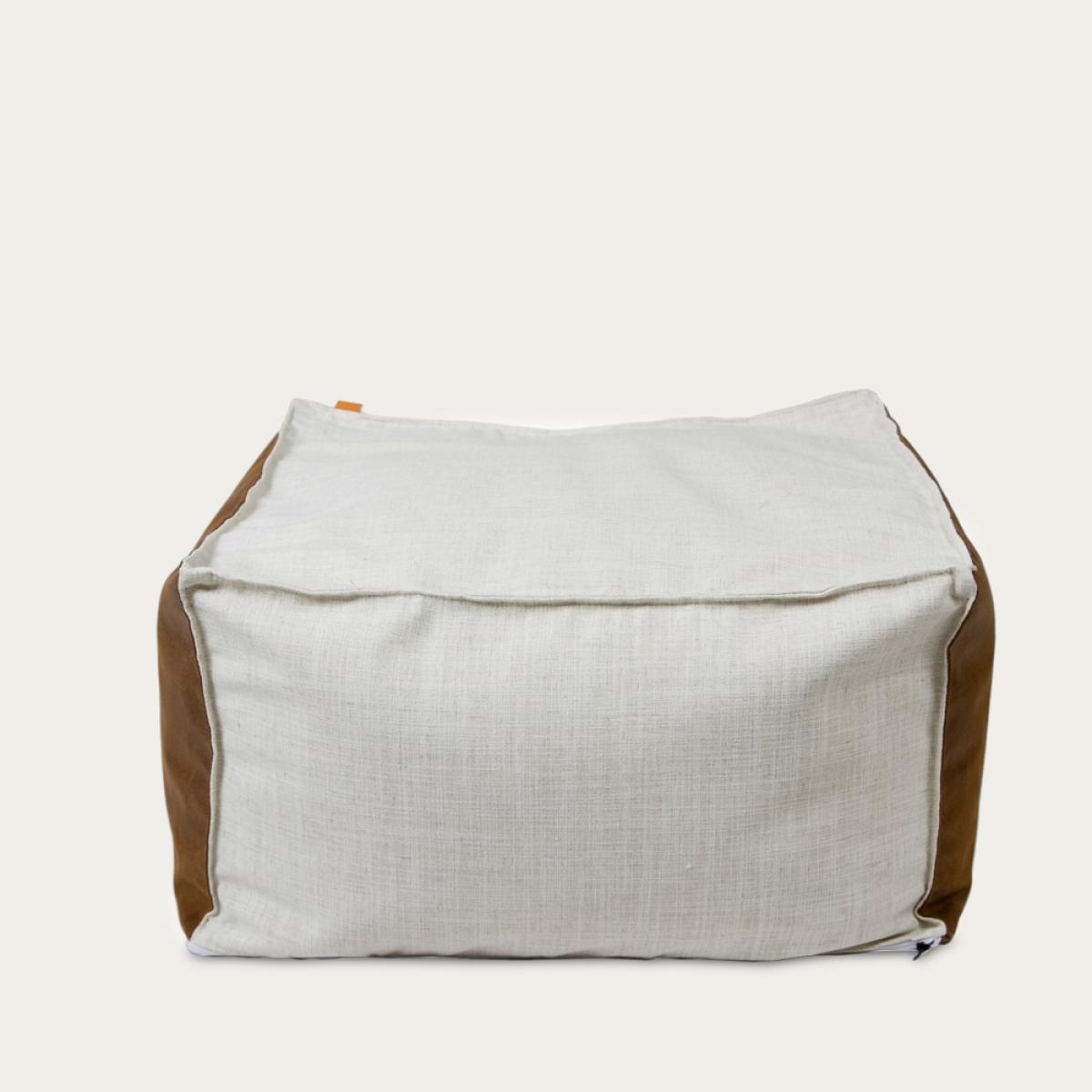 Beige Linen Pouf Square FST0170 Ecru/Brown