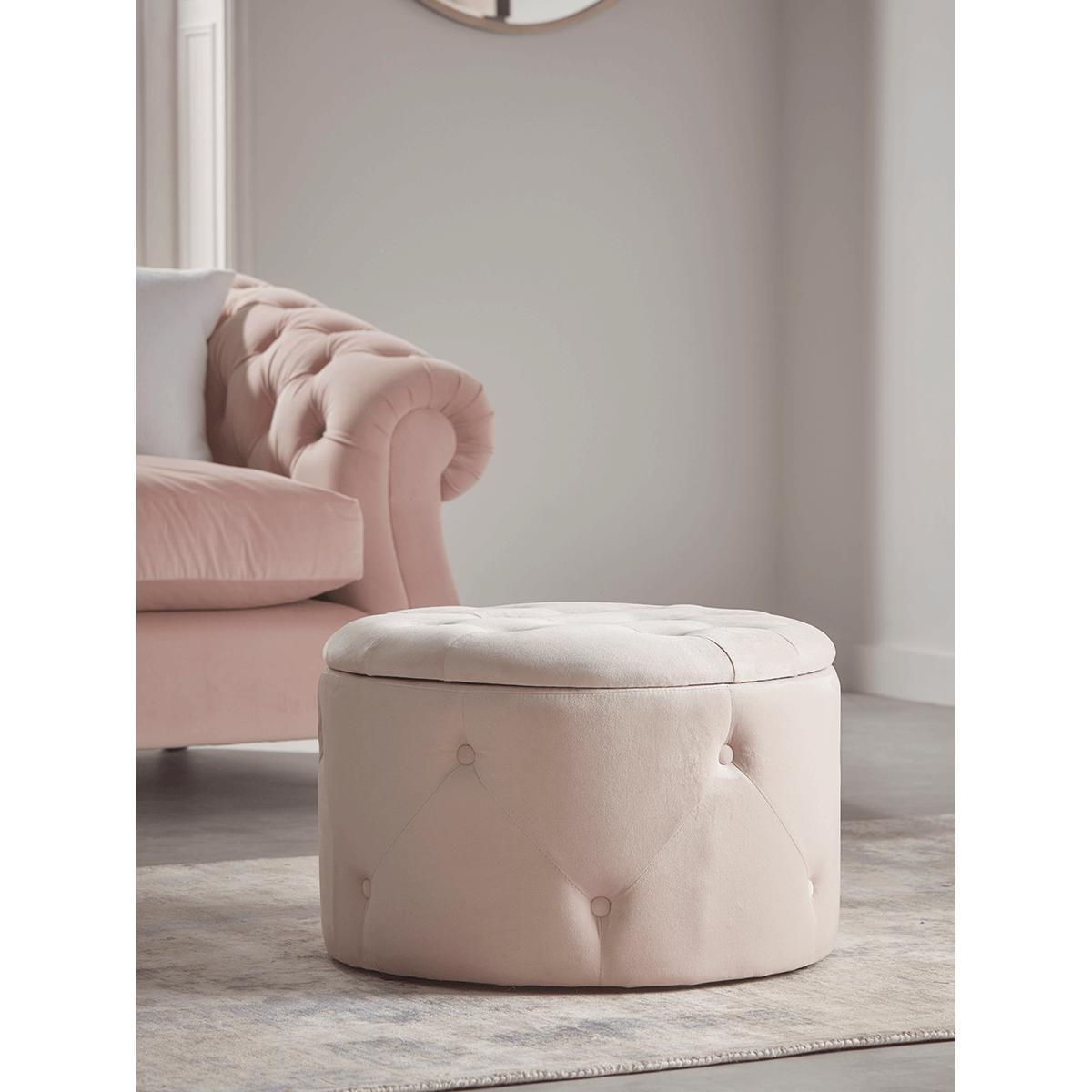 Velvet Storage Pouffe - Blush