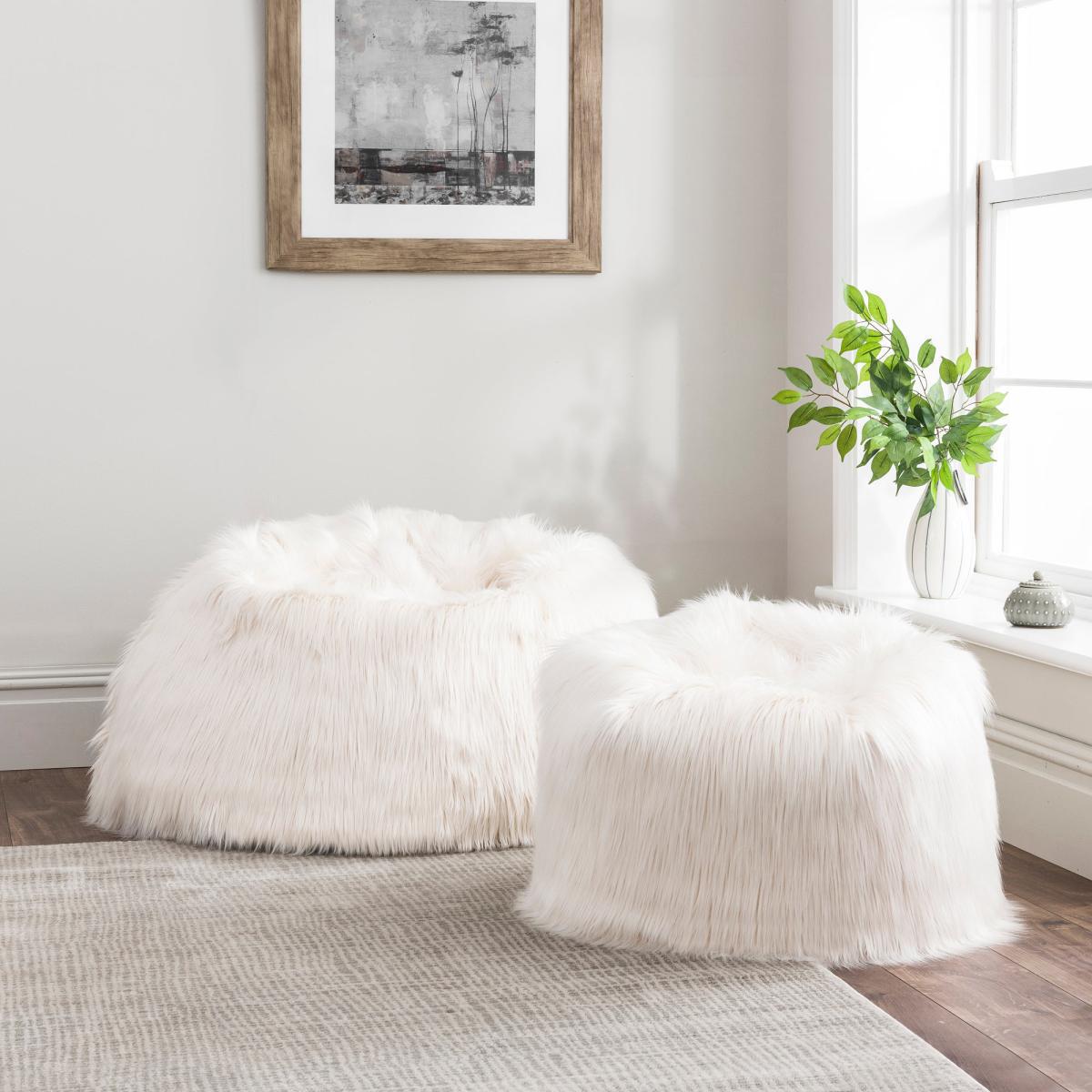 Skylar Mongolian Faux Fur Small Lounger - Ivory Black – image 2