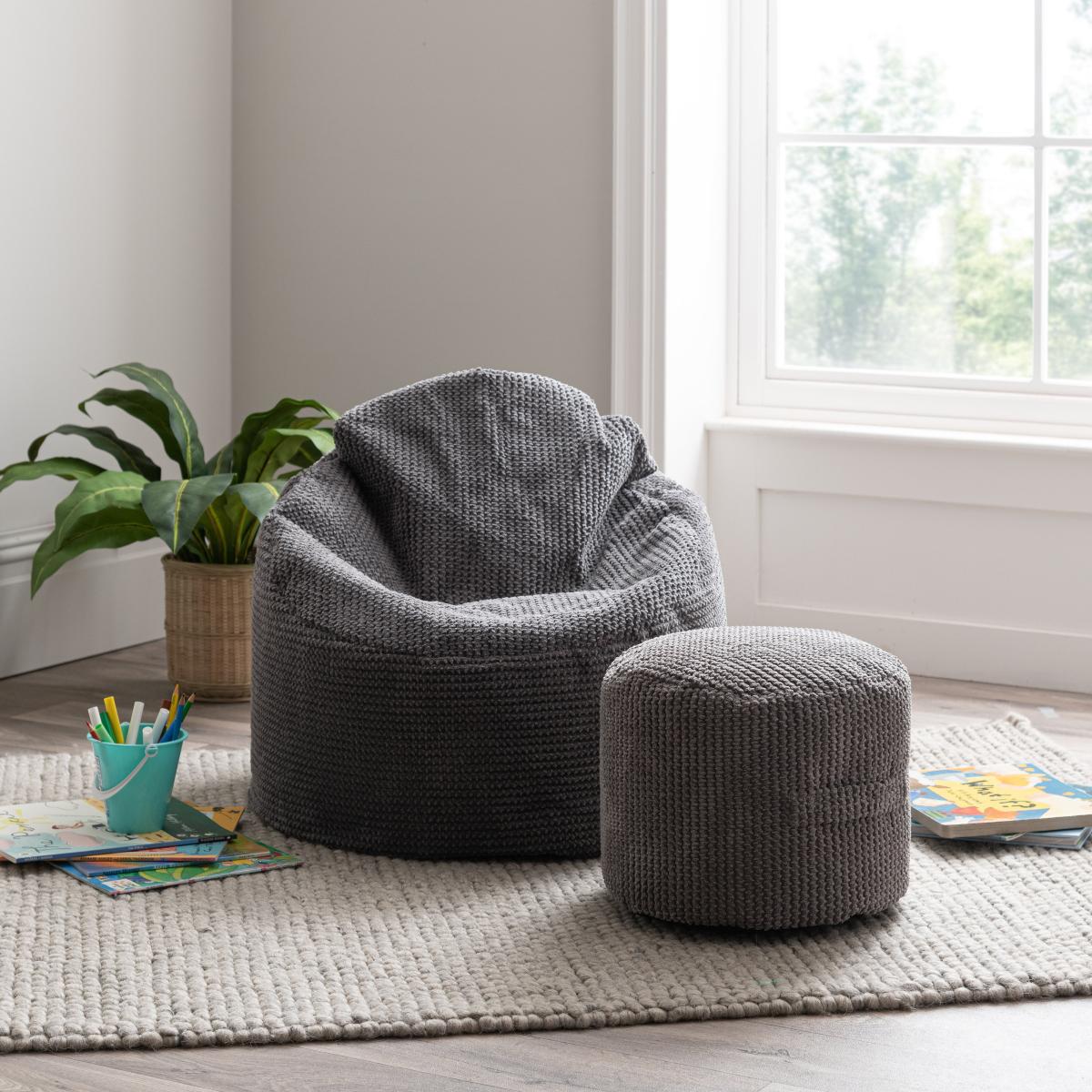 Kid's Jenson Charcoal Waffle Pouffe Charcoal/White – image 6