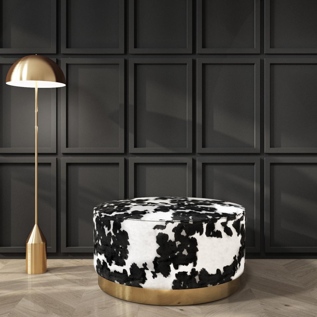 Felicity Large Round Velvet Pouffe in Cow Print – image 2