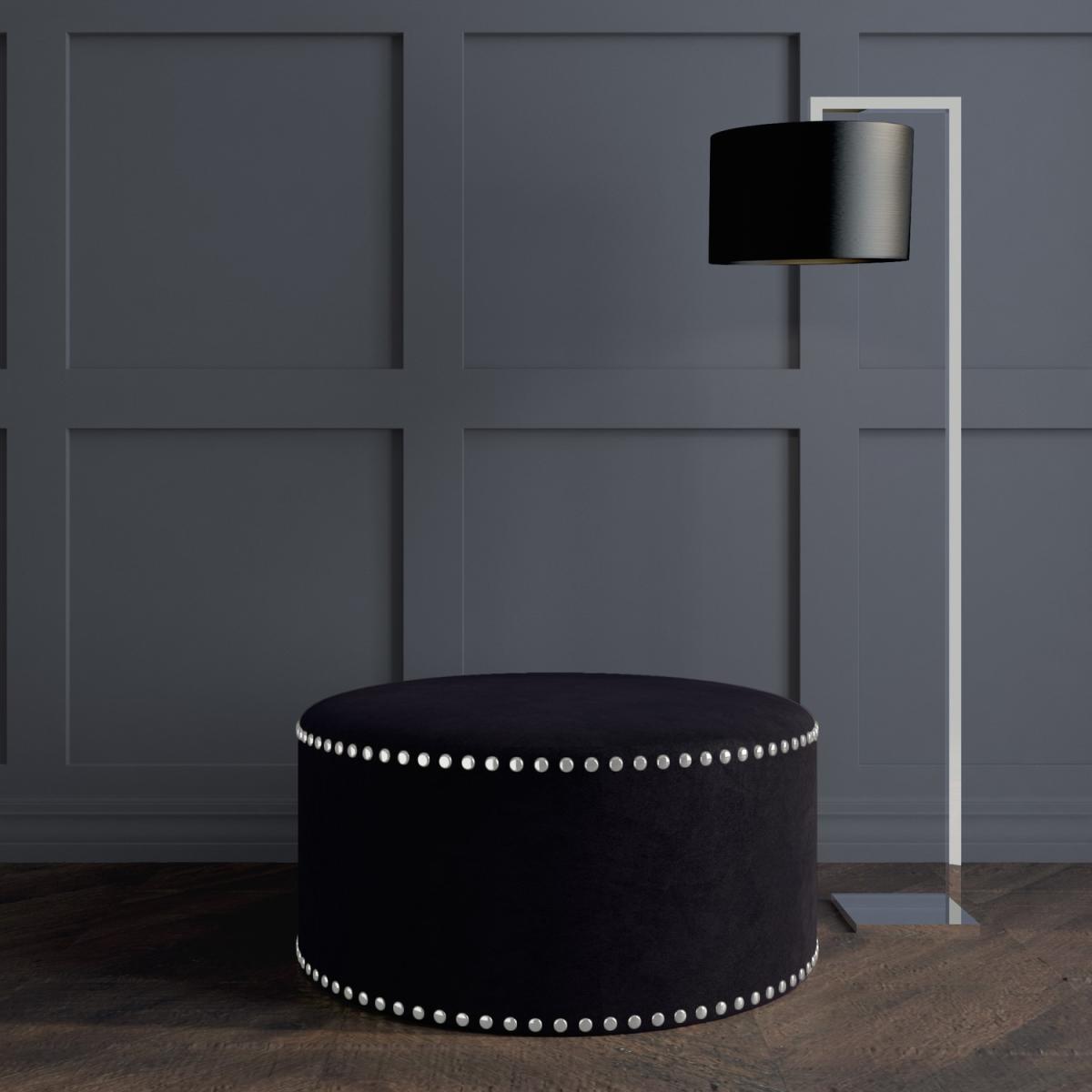 Large Black Velvet Pouffe with Studded Detail - Safina – image 2