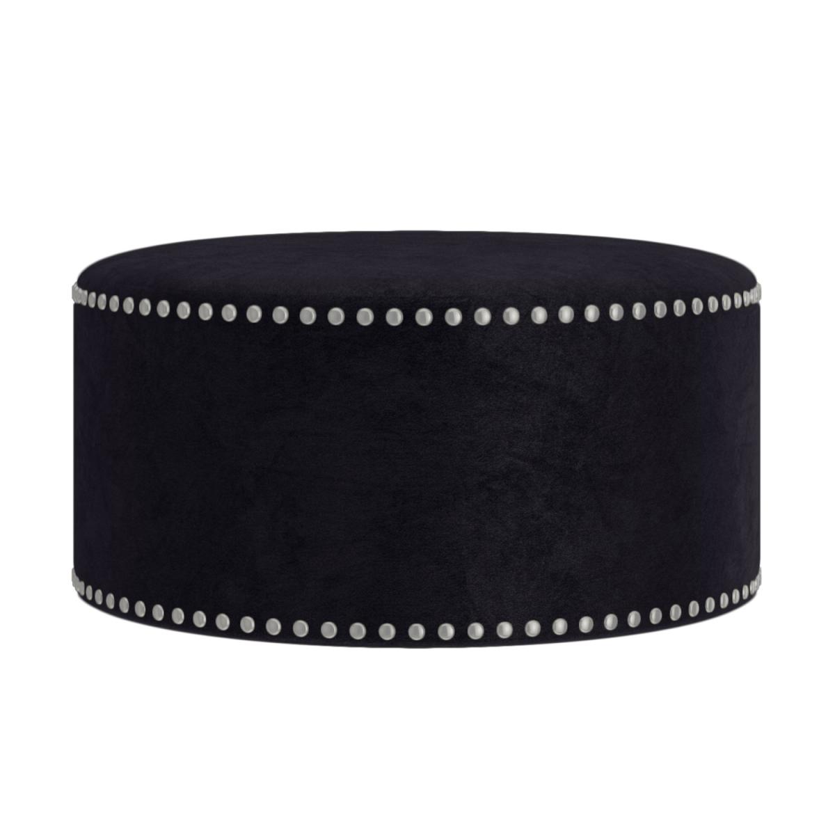 Large Black Velvet Pouffe with Studded Detail - Safina – image 4