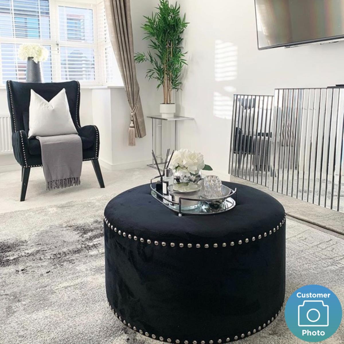 Large Black Velvet Pouffe with Studded Detail - Safina – image 6