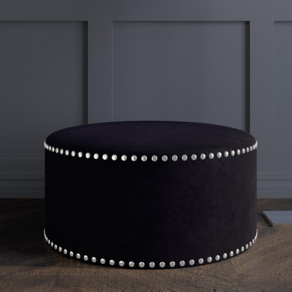 Large Black Velvet Pouffe with Studded Detail - Safina – image 1
