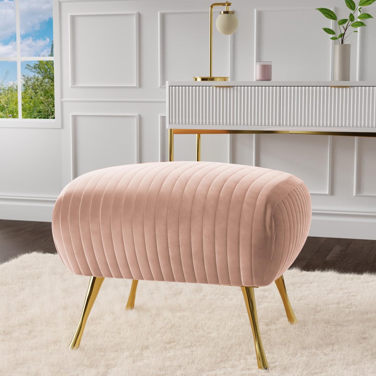 Baby Pink Velvet Pouffe Stool with Pleated Detail - Elle – image 1