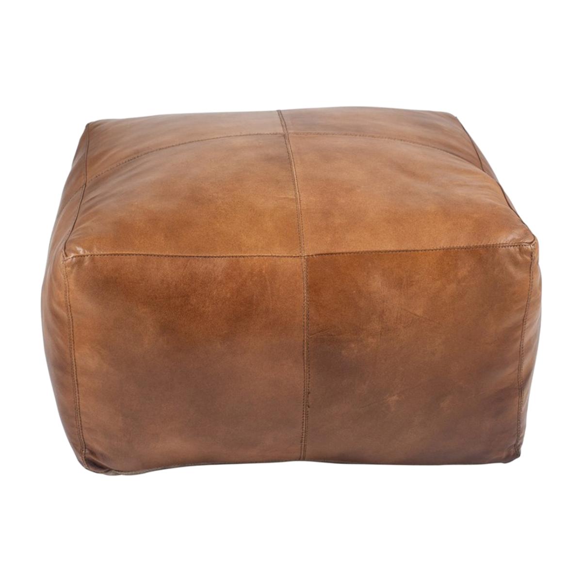 Natural Tan Leather Square Pouffe – image 1