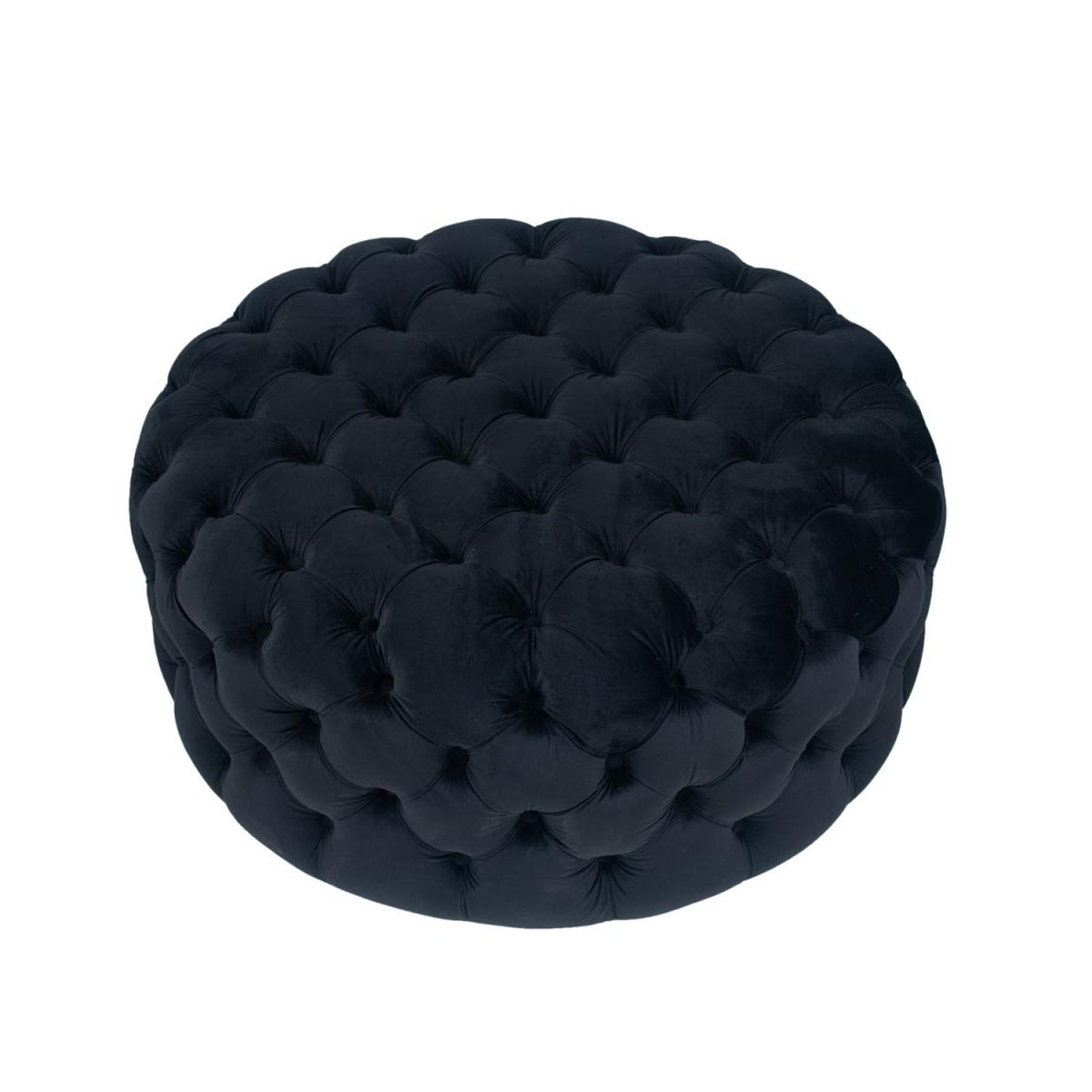 Round Pouffe in Black Velvet with Buttons – image 2
