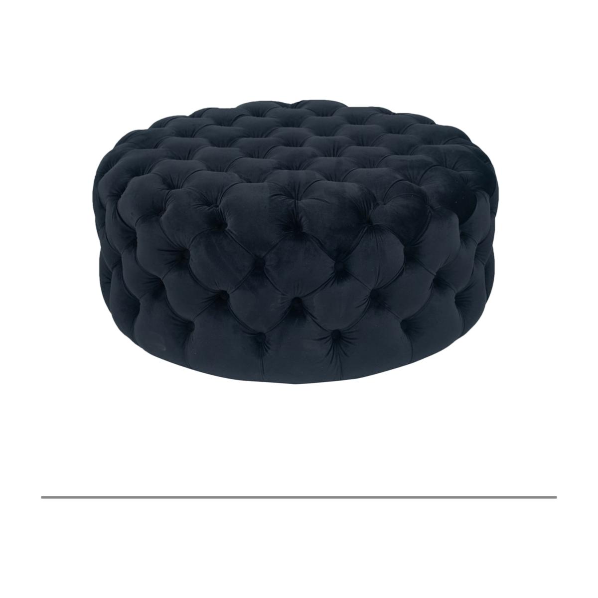 Round Pouffe in Black Velvet with Buttons – image 1