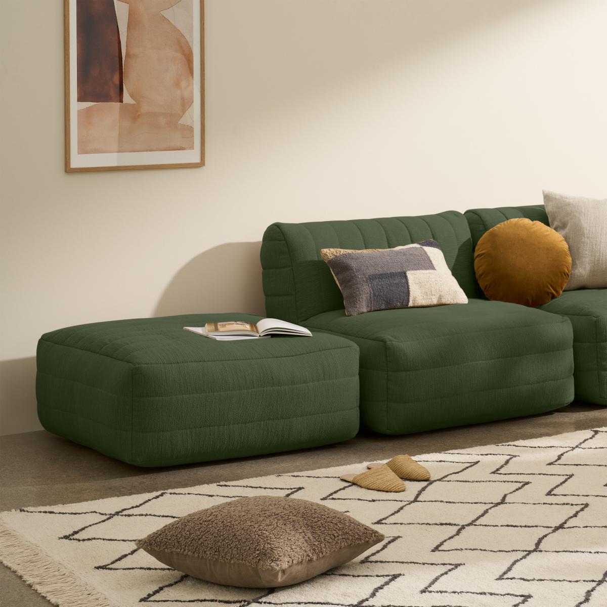 Gus Quilted Modular Floor Cushion, Olive Cotton Slub – image 4