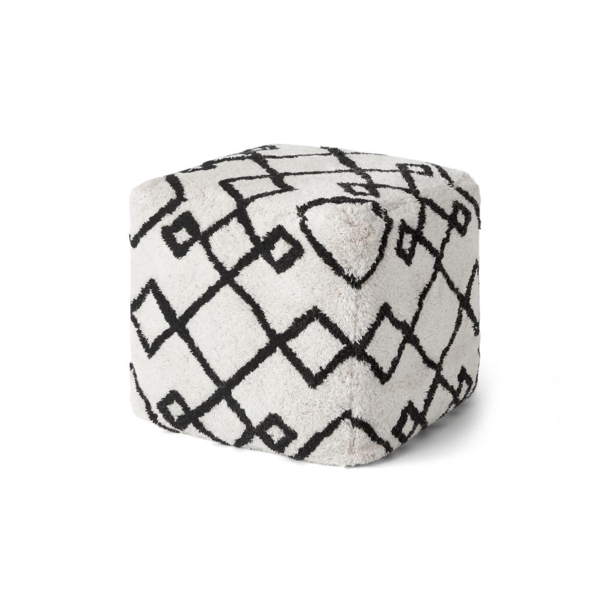 Fes 100% Wool Tufted Pouffe, Off White & Black – image 3