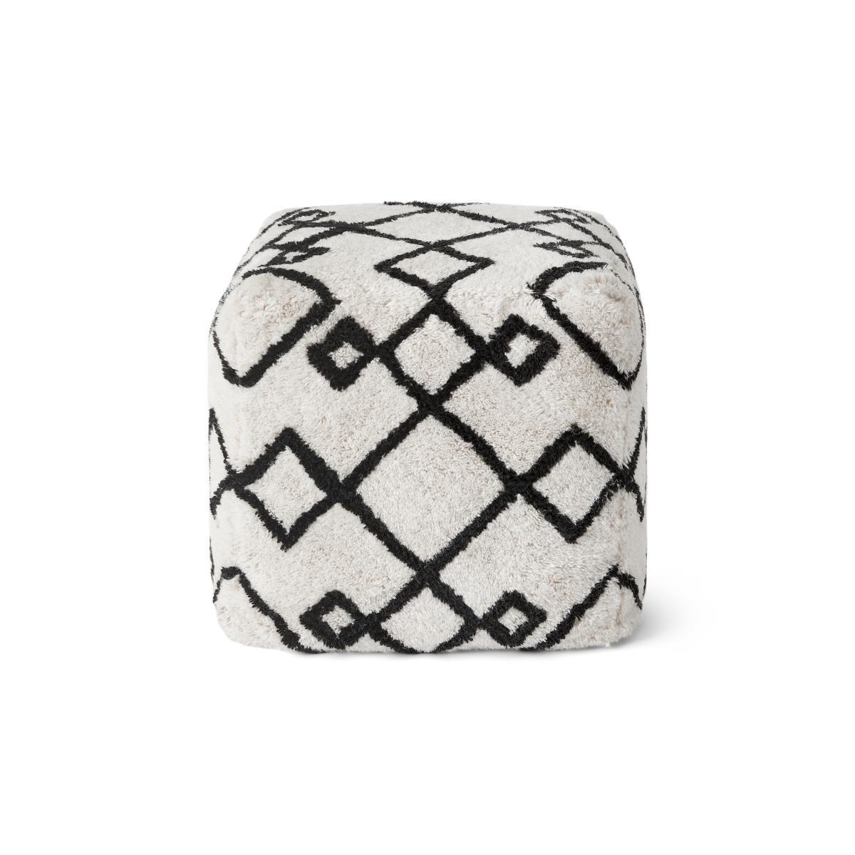 Fes 100% Wool Tufted Pouffe, Off White & Black – image 6