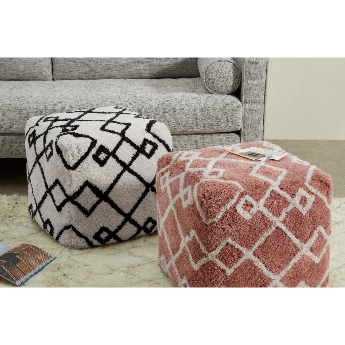 Fes 100% Wool Tufted Pouffe, Off White & Black – image 7