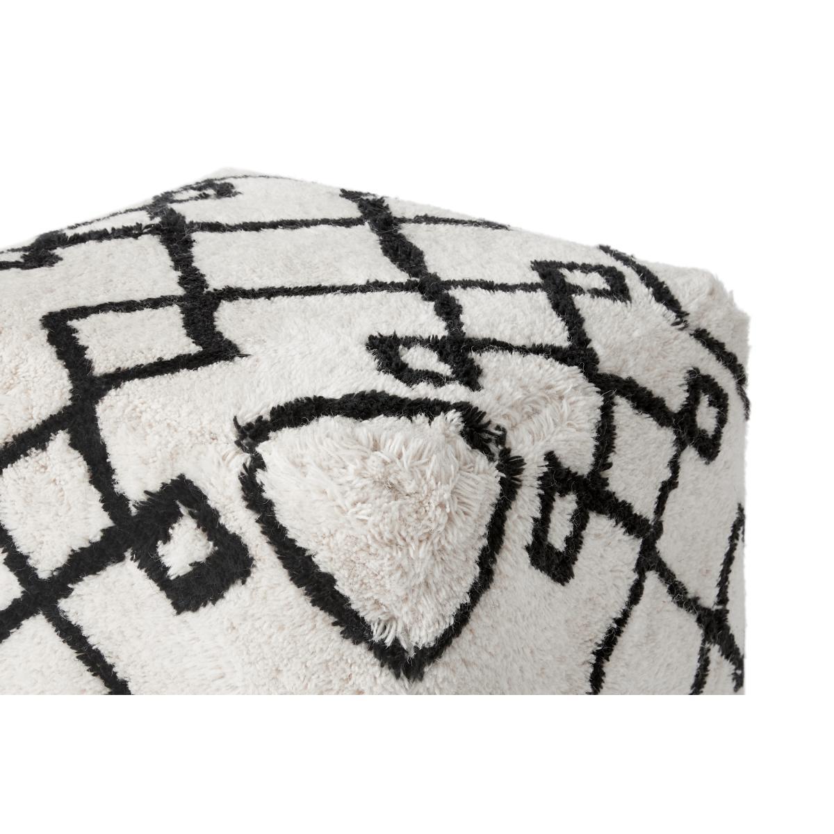 Fes 100% Wool Tufted Pouffe, Off White & Black – image 8