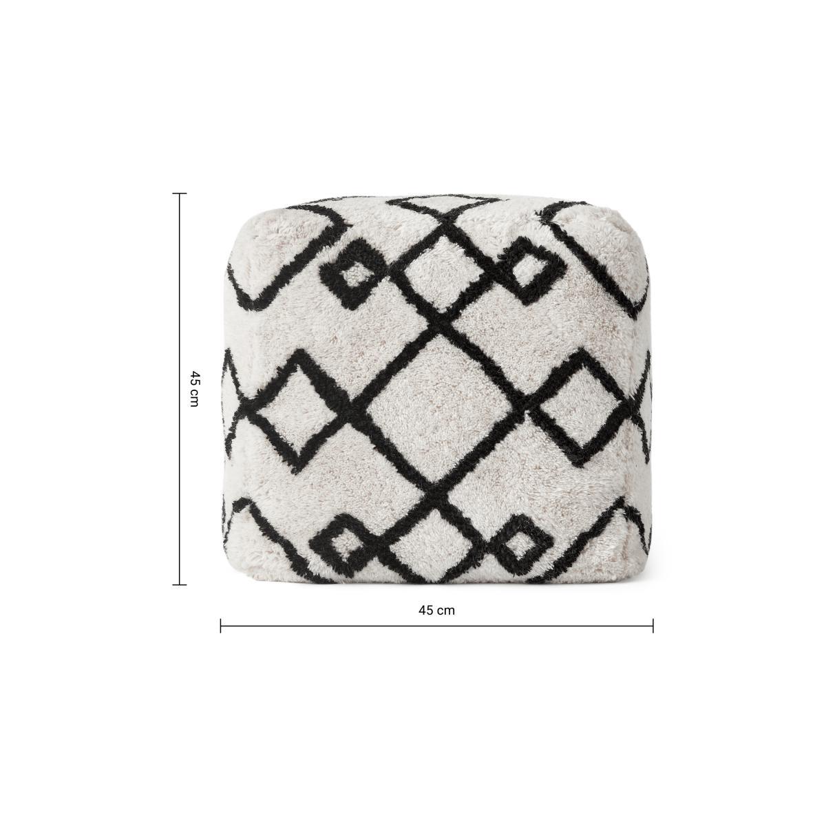 Fes 100% Wool Tufted Pouffe, Off White & Black – image 10
