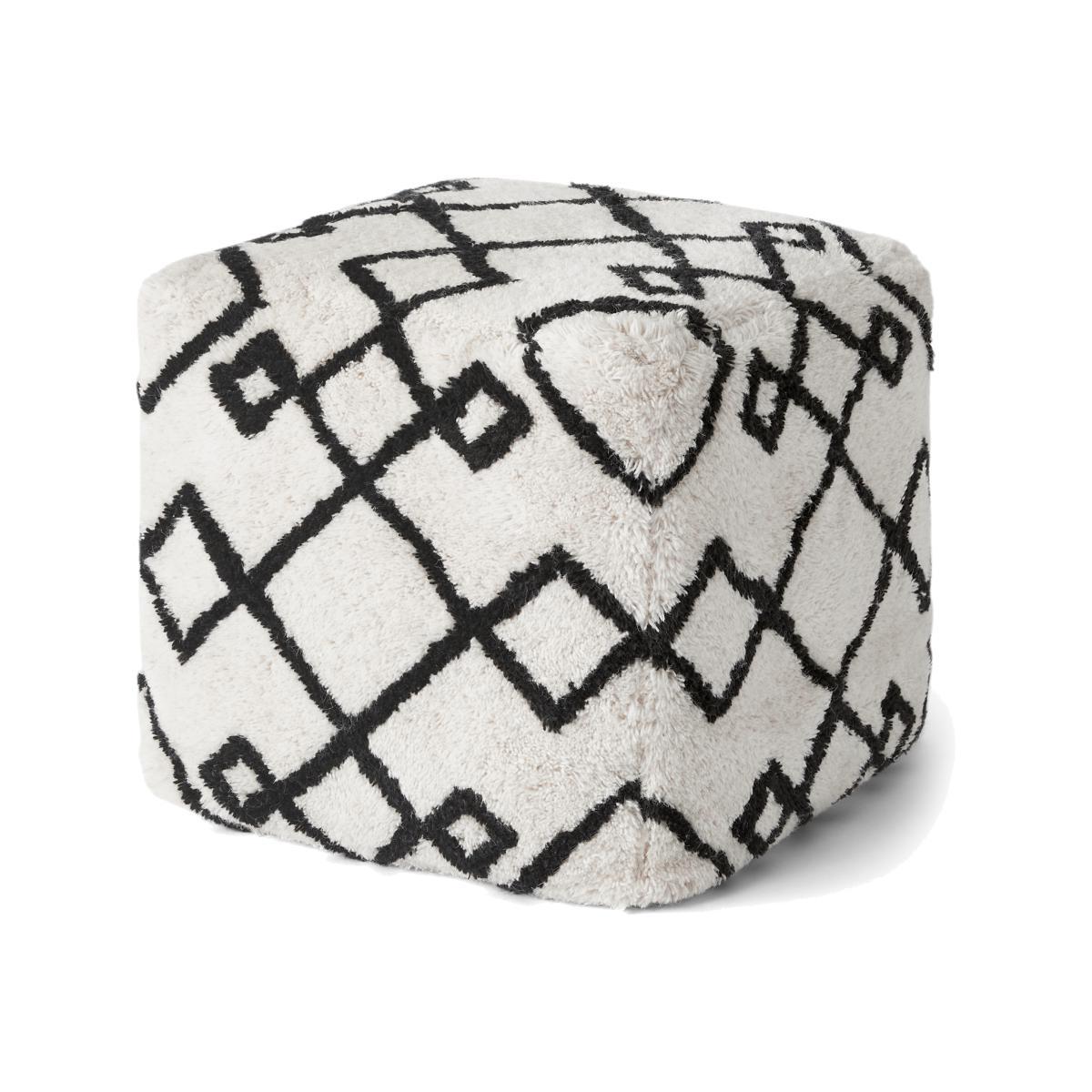 Fes 100% Wool Tufted Pouffe, Off White & Black – image 1