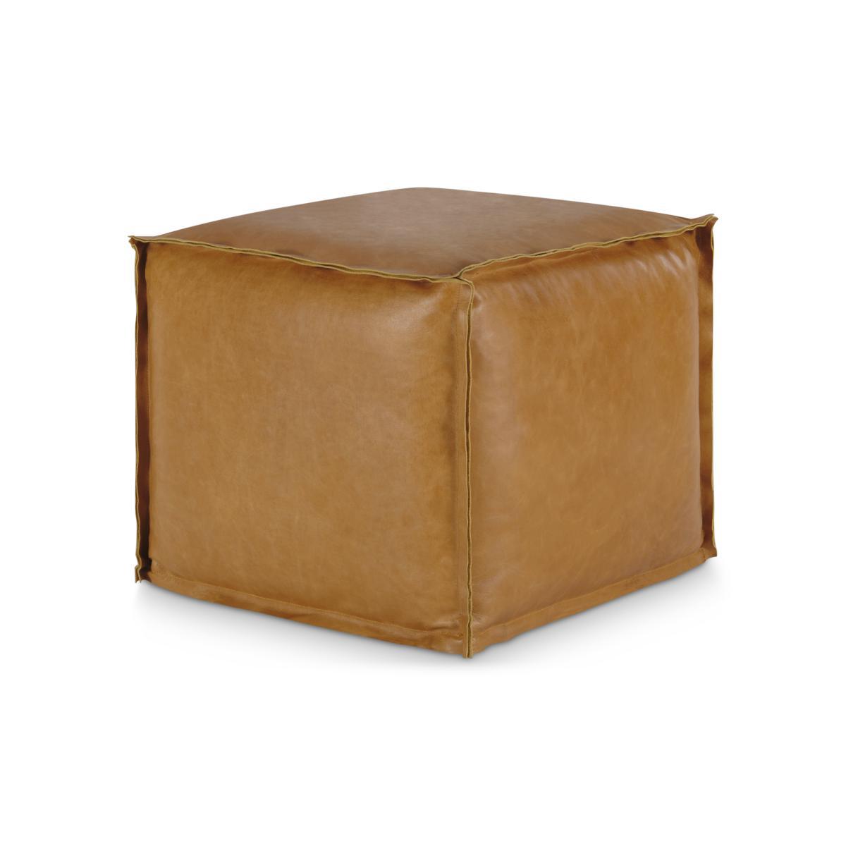 Kirby Square Pouffe, Tan Leather – image 2