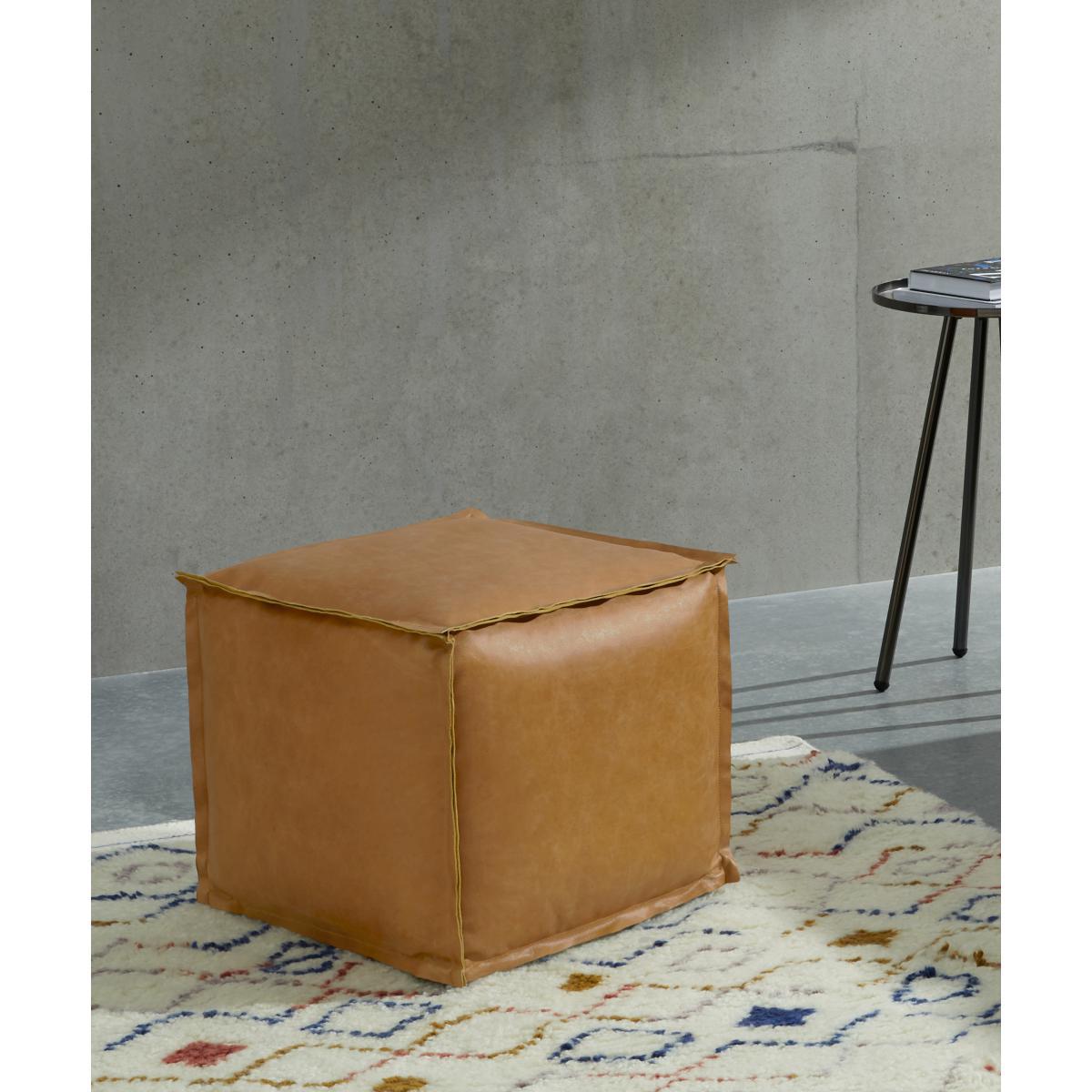 Kirby Square Pouffe, Tan Leather – image 3