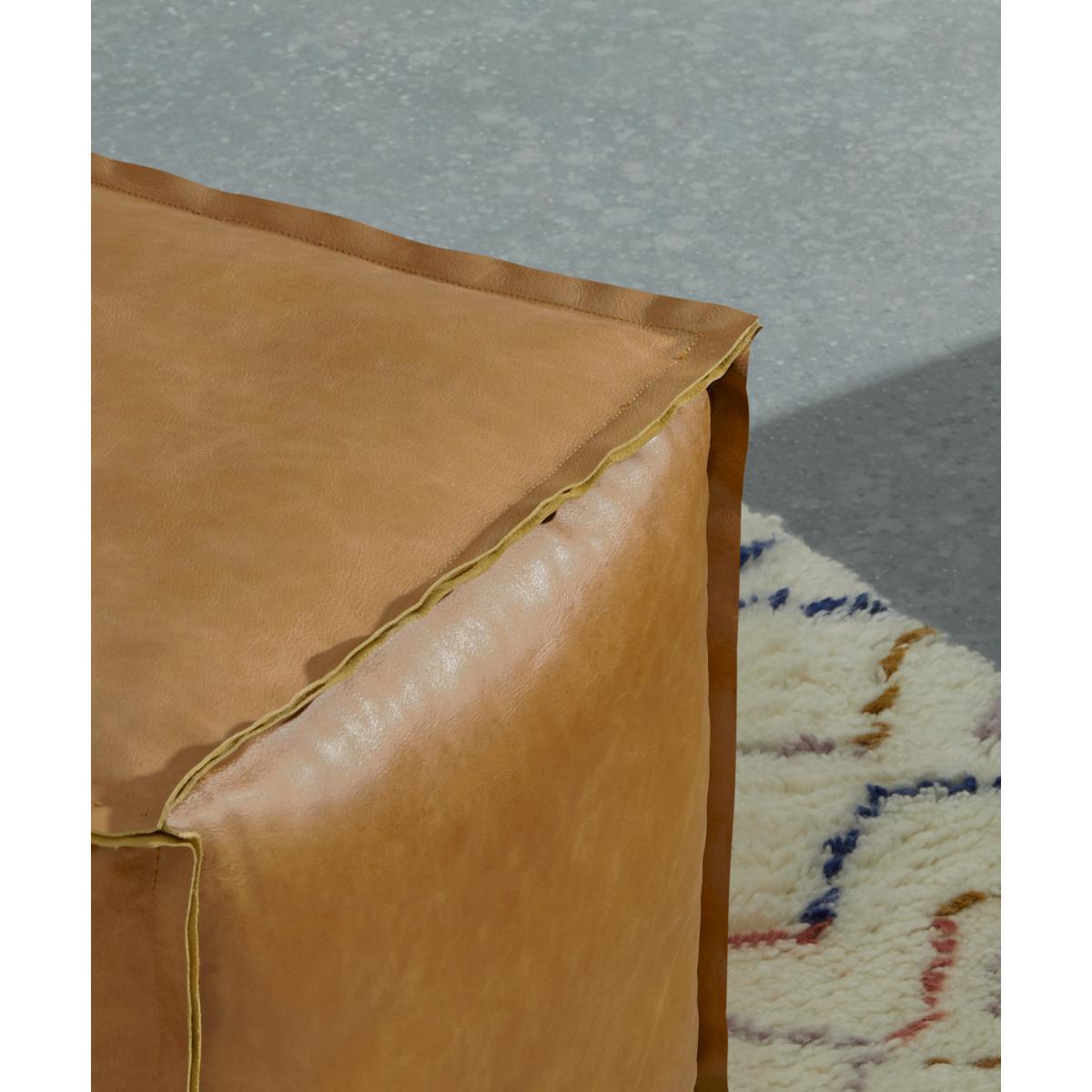 Kirby Square Pouffe, Tan Leather – image 4