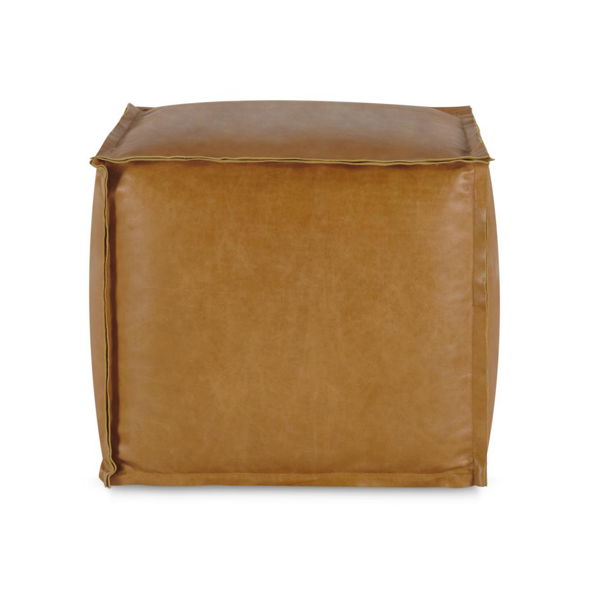 Kirby Square Pouffe, Tan Leather – image 5