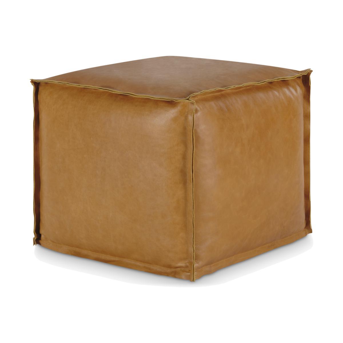 Kirby Square Pouffe, Tan Leather – image 1