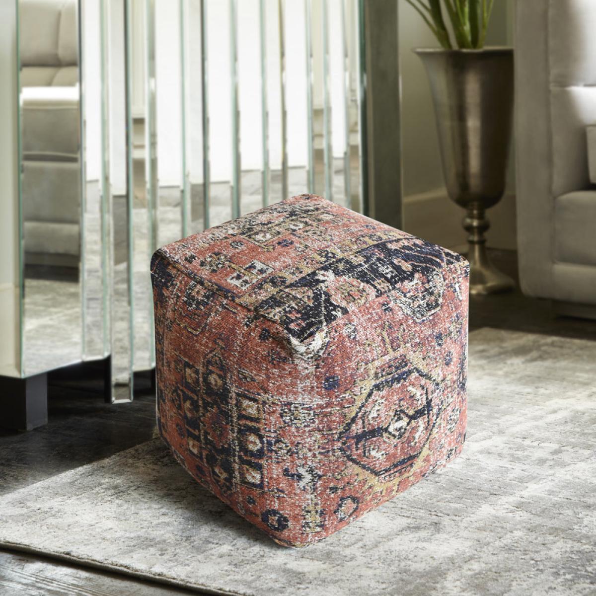 Libra Interiors Gemen Jacquared Woven Multi Colour Cotton Pouffe – image 2