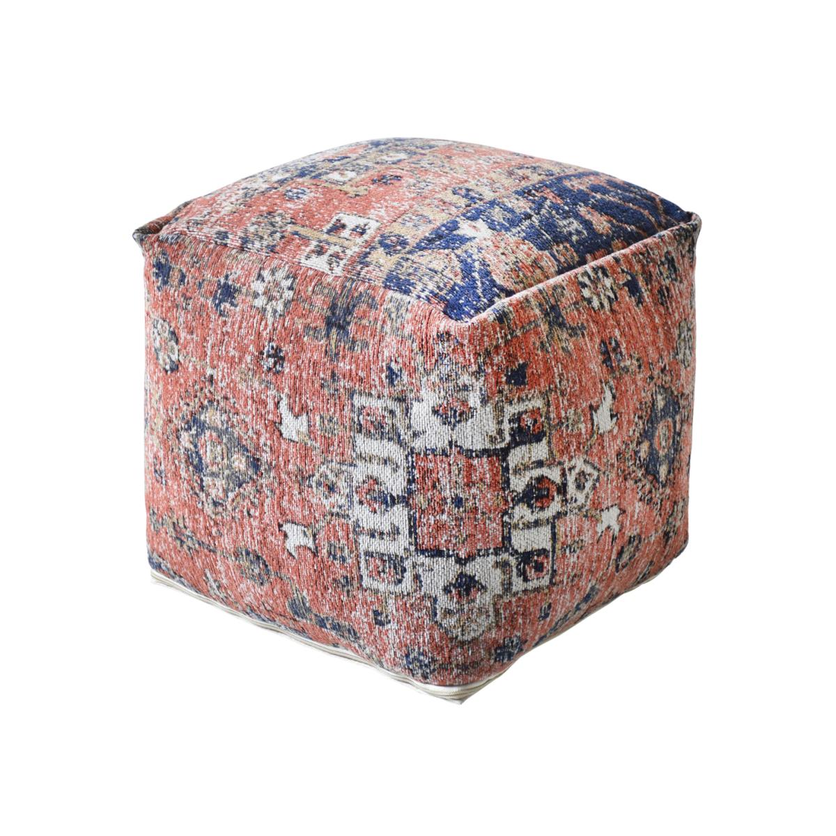 Libra Interiors Gemen Jacquared Woven Multi Colour Cotton Pouffe – image 1
